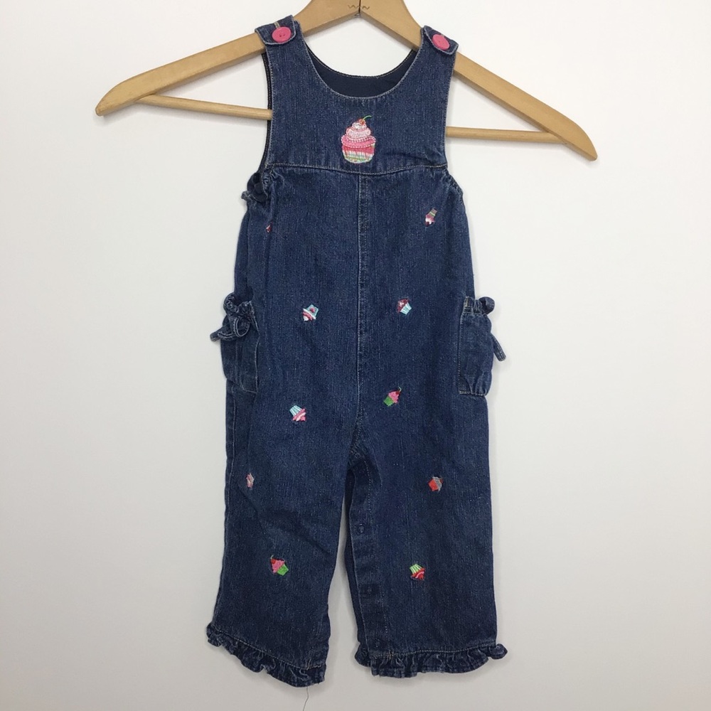 VTG denim overalls embroidered cupcakes 24 Months